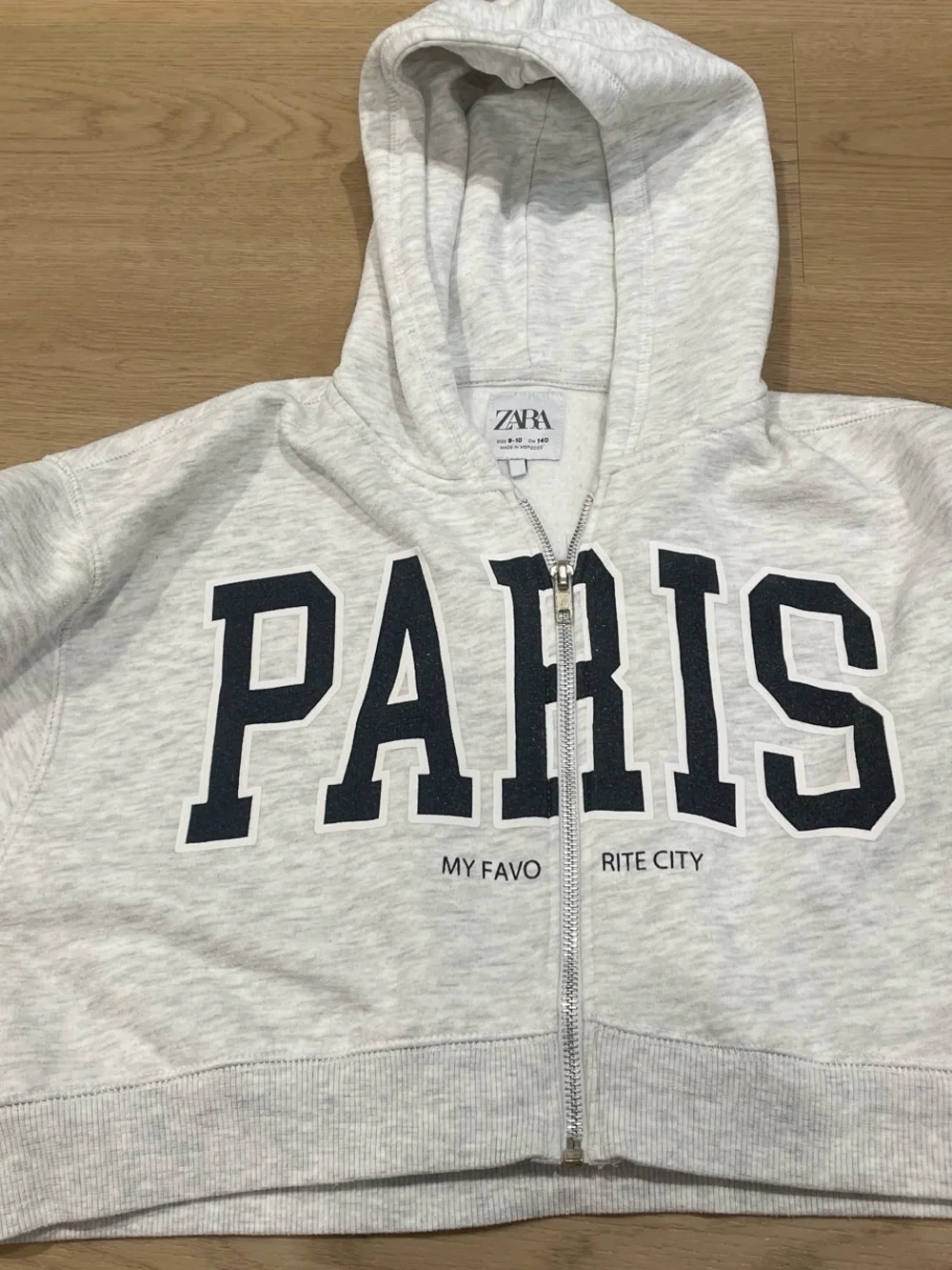 Zara Gray Hooded Zip-Up Jacket with PARIS Graphic